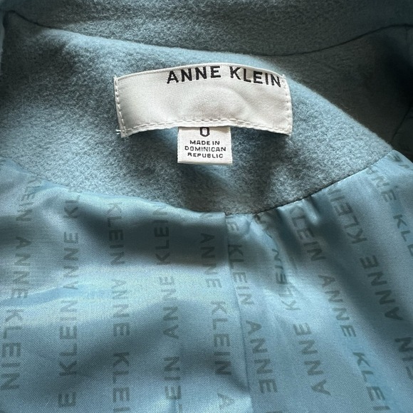 Anne Klein Seafoam Blue Full Length Cashmere Wool Blend Collar Coat Size 0 - Picture 6 of 16